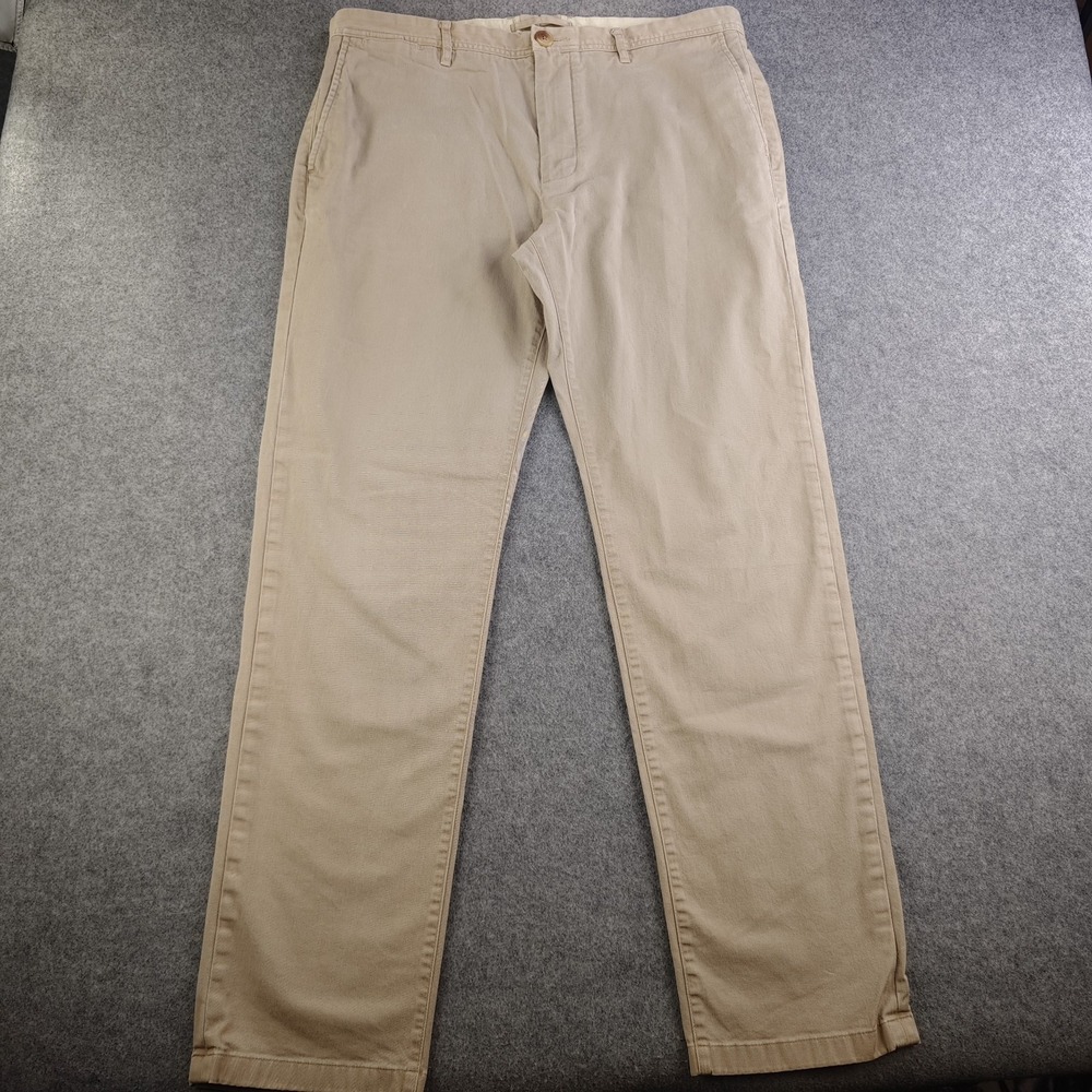 Proper Cloth Pants Mens 36x32 Beige Solid Straight Leg Cotton Stretch